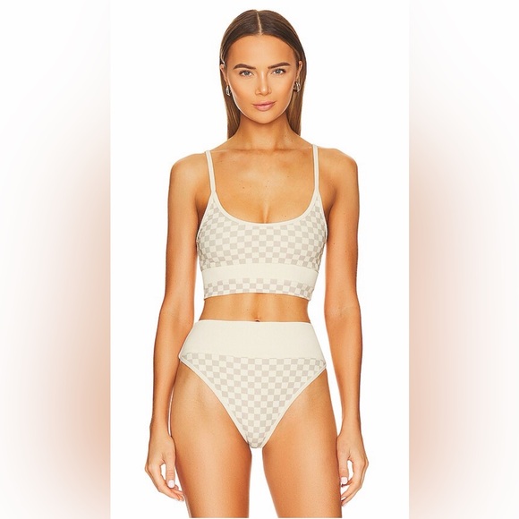 Beach Riot Other - NWOT Beach Riot Eva Bikini in Tan Checkered Top M and Bottoms L High Waisted Set